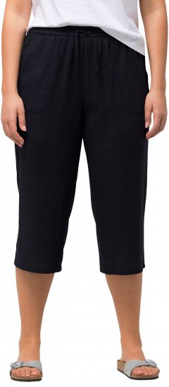 Ulla Popken Cropped Linen Blend Elastic Waist Pants Navy - Jeans & Calças Femininas em Tamanhos Grandes – Plus Size - 