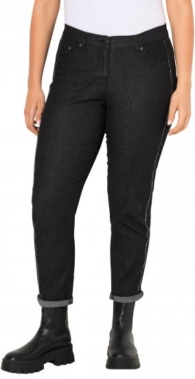Ulla Popken Raw Denim Stripe Stretch Fit Jeans Black - Jeans & Calças Femininas em Tamanhos Grandes – Plus Size - 
