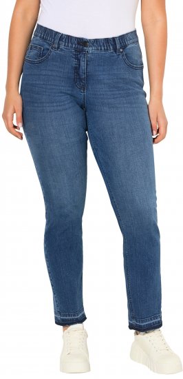 Ulla Popken Fringed Hem Stretch Fit Jeans Denim Blue - Jeans & Calças Femininas em Tamanhos Grandes – Plus Size - 