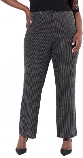 Ulla Popken Sparkling Pinstripe Elastic Waist Pants Black - Jeans & Calças Femininas em Tamanhos Grandes – Plus Size - 