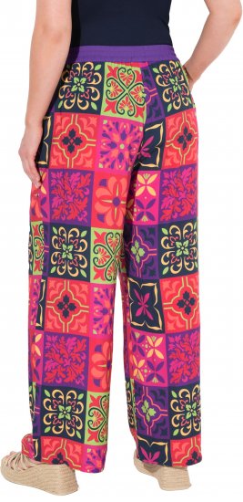 Ulla Popken Tile Print Wide Leg Palazzo Pants Purple - Jeans & Calças Femininas em Tamanhos Grandes – Plus Size - 