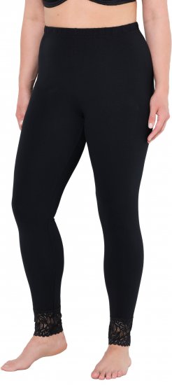 Ulla Popken Lace Trim Leggings Black - Jeans & Calças Femininas em Tamanhos Grandes – Plus Size - 