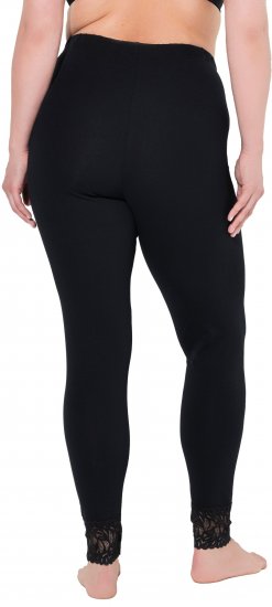 Ulla Popken Lace Trim Leggings Black - Jeans & Calças Femininas em Tamanhos Grandes – Plus Size - 