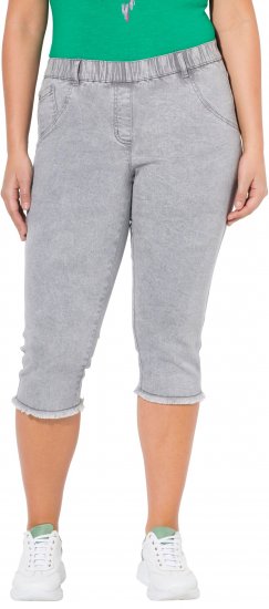 Ulla Popken Denim Fringed Hem Capris Grey - Jeans & Calças Femininas em Tamanhos Grandes – Plus Size - 