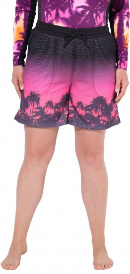 Ulla Popken Active Wide Leg Elastic Waist Palm Tree Pattern Mesh Shorts Black - Jeans & Calças Femininas em Tamanhos Grandes – Plus Size - 