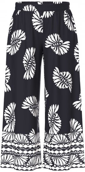 Ulla Popken Fossil Print Elastic Waist Palazzo Pants Black - Jeans & Calças Femininas em Tamanhos Grandes – Plus Size - 