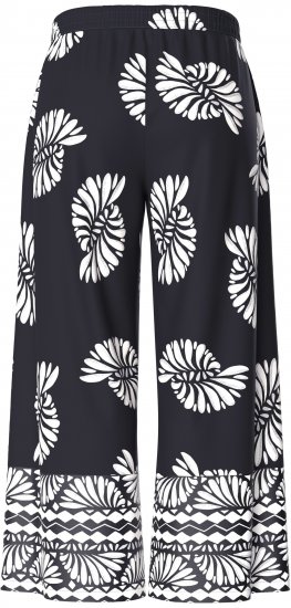 Ulla Popken Fossil Print Elastic Waist Palazzo Pants Black - Jeans & Calças Femininas em Tamanhos Grandes – Plus Size - 