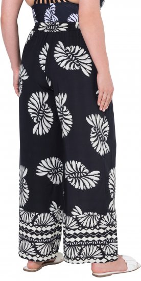 Ulla Popken Fossil Print Elastic Waist Palazzo Pants Black - Jeans & Calças Femininas em Tamanhos Grandes – Plus Size - 