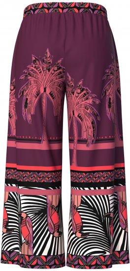 Ulla Popken Mixed Palm Print Elastic Waist Palazzo Pants Red - Jeans & Calças Femininas em Tamanhos Grandes – Plus Size - 