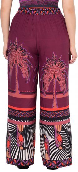 Ulla Popken Mixed Palm Print Elastic Waist Palazzo Pants Red - Jeans & Calças Femininas em Tamanhos Grandes – Plus Size - 