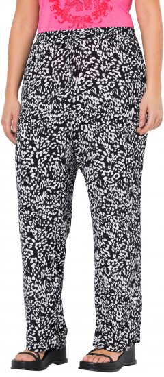 Ulla Popken Leopard Print Elastic Waist Pants Black - Jeans & Calças Femininas em Tamanhos Grandes – Plus Size - 
