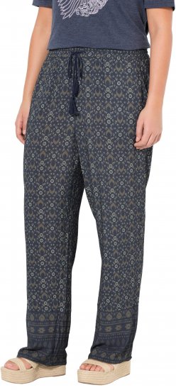 Ulla Popken Geometric Print Elastic Waist Pants Navy - Jeans & Calças Femininas em Tamanhos Grandes – Plus Size - 