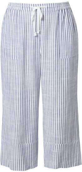 Ulla Popken Coastal Stripe Linen Blend Elastic Waist Culottes Blue - Jeans & Calças Femininas em Tamanhos Grandes – Plus Size - 