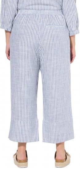 Ulla Popken Coastal Stripe Linen Blend Elastic Waist Culottes Blue - Jeans & Calças Femininas em Tamanhos Grandes – Plus Size - 