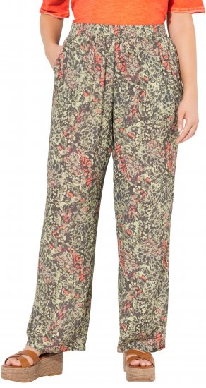 Ulla Popken Crocodile Print Elastic Waist Pants Olive Grey - Jeans & Calças Femininas em Tamanhos Grandes – Plus Size - 
