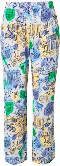Ulla Popken Italy Print Elastic Waist Pants White - Jeans & Calças Femininas em Tamanhos Grandes – Plus Size - 
