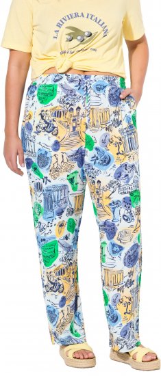 Ulla Popken Italy Print Elastic Waist Pants White - Jeans & Calças Femininas em Tamanhos Grandes – Plus Size - 