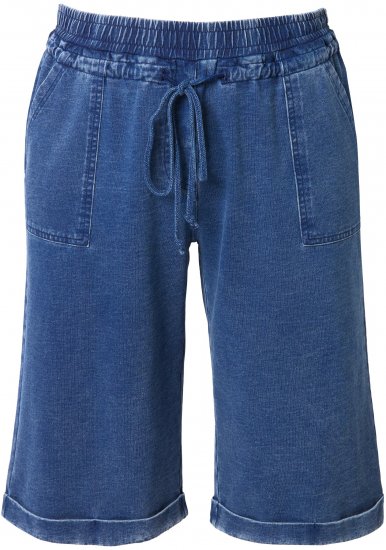 Ulla Popken Indigo Dyed Elastic Waist Jersey Shorts Blue - Jeans & Calças Femininas em Tamanhos Grandes – Plus Size - 