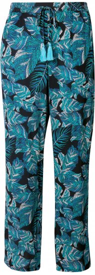 Ulla Popken Tropical Leaf Print Elastic Waist Pants Blue - Jeans & Calças Femininas em Tamanhos Grandes – Plus Size - 