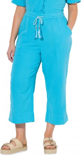 Ulla Popken Muslin Elastic Waist Culottes Blue - Jeans & Calças Femininas em Tamanhos Grandes – Plus Size - 