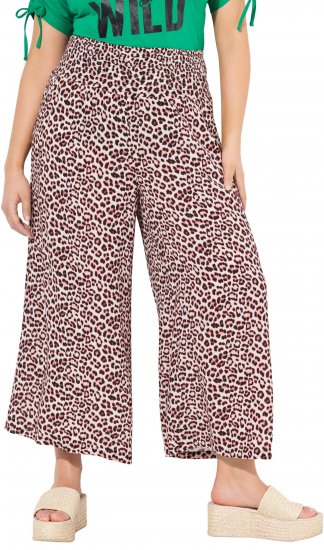 Ulla Popken Rose Wide Leg Elastic Waist Leopard Pattern Culottes Off-White - Jeans & Calças Femininas em Tamanhos Grandes – Plus Size - 