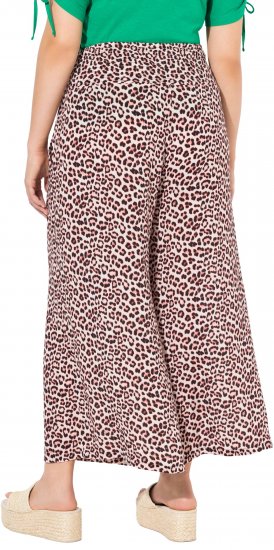 Ulla Popken Rose Wide Leg Elastic Waist Leopard Pattern Culottes White - Jeans & Calças Femininas em Tamanhos Grandes – Plus Size - 