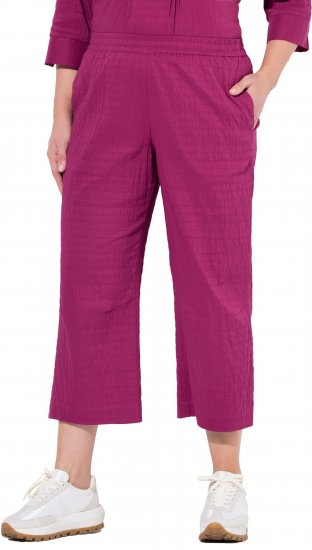 Ulla Popken Textured Elastic Waist Cropped Pants Magnolia Red - Jeans & Calças Femininas em Tamanhos Grandes – Plus Size - 