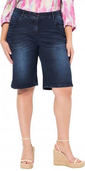 Ulla Popken Denim Wide Leg Elastic Waist Bermuda Shorts Denim Blue - Jeans & Calças Femininas em Tamanhos Grandes – Plus Size - 