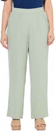 Ulla Popken Elastic Waist Crepe Pants Light Moss Green - Jeans & Calças Femininas em Tamanhos Grandes – Plus Size - 