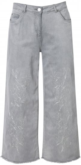 Ulla Popken Embroidered Wide Leg Fringed Hem Jeans Grey - Jeans & Calças Femininas em Tamanhos Grandes – Plus Size - 