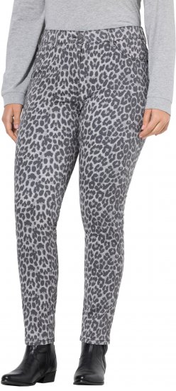 Ulla Popken Slim Leg Leopard Print Stretch Fit Jeans Bright Grey - Jeans & Calças Femininas em Tamanhos Grandes – Plus Size - 