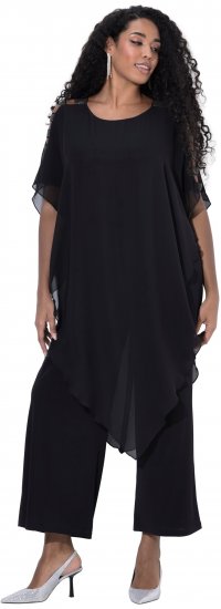 Ulla Popken Layered Chiffon Wrap Jumpsuit Grey - Jeans & Calças Femininas em Tamanhos Grandes – Plus Size - 