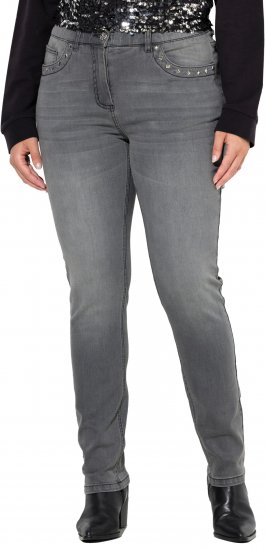 Ulla Popken Rivet Studded Stretch Fit Jeans Grey Denim - Jeans & Calças Femininas em Tamanhos Grandes – Plus Size - 