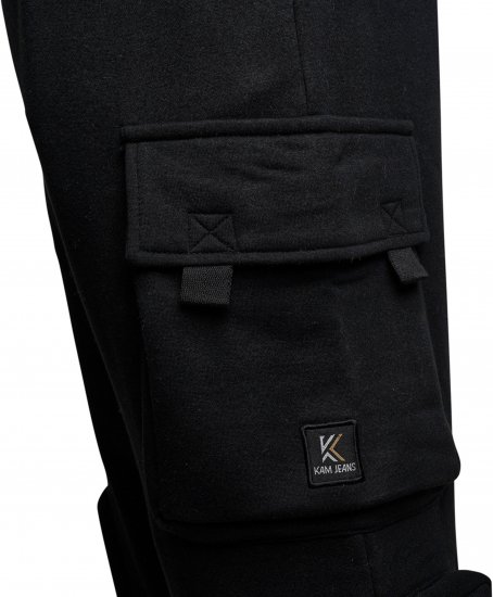 Kam Jeans 244 Raw Denim Cargo PKT Jog Pants Black - Jeans & calças - Jeans & Calças Tamanhos Grandes Homem