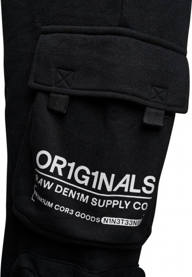 Kam Jeans 244 Raw Denim Cargo PKT Jog Pants Black - Jeans & calças - Jeans & Calças Tamanhos Grandes Homem