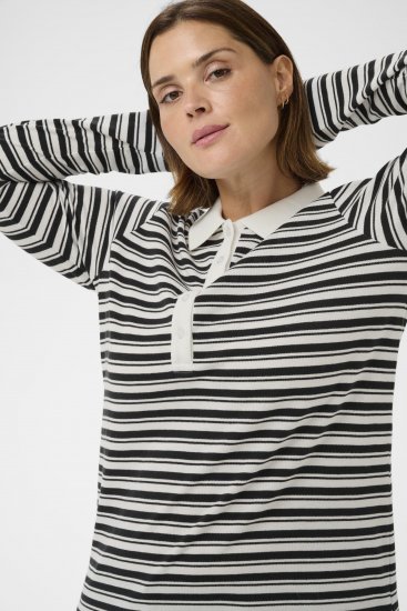 Kaffe Curve Miana Long Sleeve Polo Chalk with Black Stripe - Polos - 