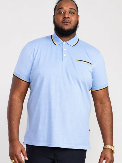 D555 Talbot Pique with Jacquard Collar Polo Shirt Blue - Pólos - Pólos Tamanhos Grandes Homem
