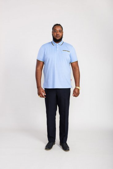 D555 Talbot Pique with Jacquard Collar Polo Shirt Blue - Pólos - Pólos Tamanhos Grandes Homem