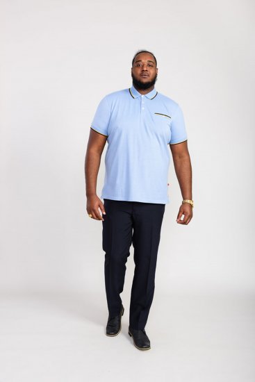 D555 Talbot Pique with Jacquard Collar Polo Shirt Blue - Pólos - Pólos Tamanhos Grandes Homem