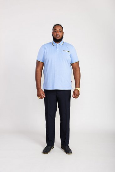 D555 Talbot Pique with Jacquard Collar Polo Shirt Blue - Pólos - Pólos Tamanhos Grandes Homem