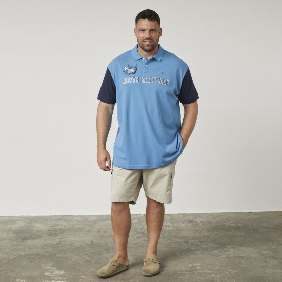 North Latitude 61131 Polo Piqué com Mangas Contrastantes e Bordado Azul - Pólos - Pólos Tamanhos Grandes Homem