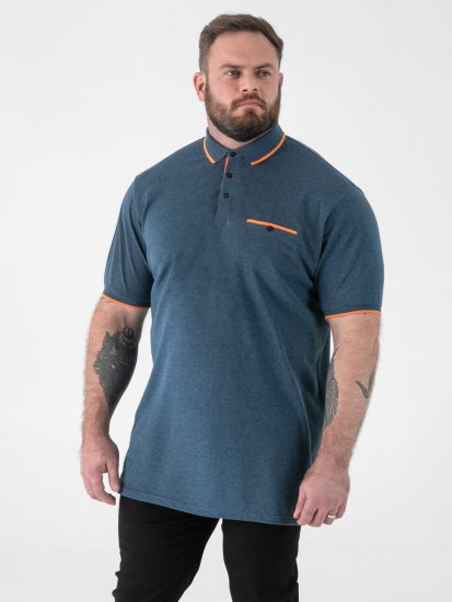D555 Harvey Pique with Jacquard Collar & Cuffs Polo Teal - Pólos - Pólos Tamanhos Grandes Homem
