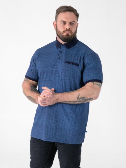 D555 Murray Printed Jacquard Collar & Cuff Short Sleeve Polo Blue - Pólos - Pólos Tamanhos Grandes Homem