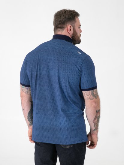 D555 Murray Printed Jacquard Collar & Cuff Short Sleeve Polo Blue - Pólos - Pólos Tamanhos Grandes Homem