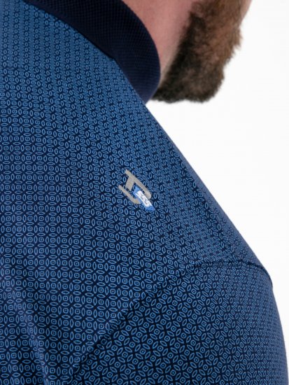 D555 Murray Printed Jacquard Collar & Cuff Short Sleeve Polo Blue - Pólos - Pólos Tamanhos Grandes Homem