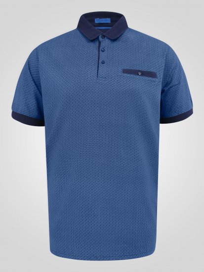 D555 Murray Printed Jacquard Collar & Cuff Short Sleeve Polo Blue - Pólos - Pólos Tamanhos Grandes Homem