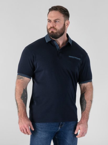 D555 Barret Interlock Jacquard Collar & Cuffs Polo Navy - Pólos - Pólos Tamanhos Grandes Homem