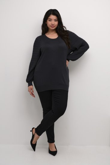 Kaffe Curve Lini Knit Camisola Preto Oyster - Sweatshirts & hoodies - 
