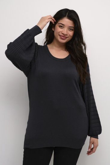 Kaffe Curve Lini Knit Camisola Preto Oyster - Sweatshirts & hoodies - 