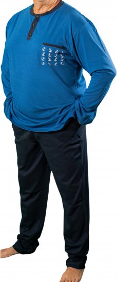 20 Nodi Maestrale Pajamas with Long Pants in Combed Cotton Jersey Blue - Pijamas/Loungewear - Pijamas Homem Tamanhos Grandes
